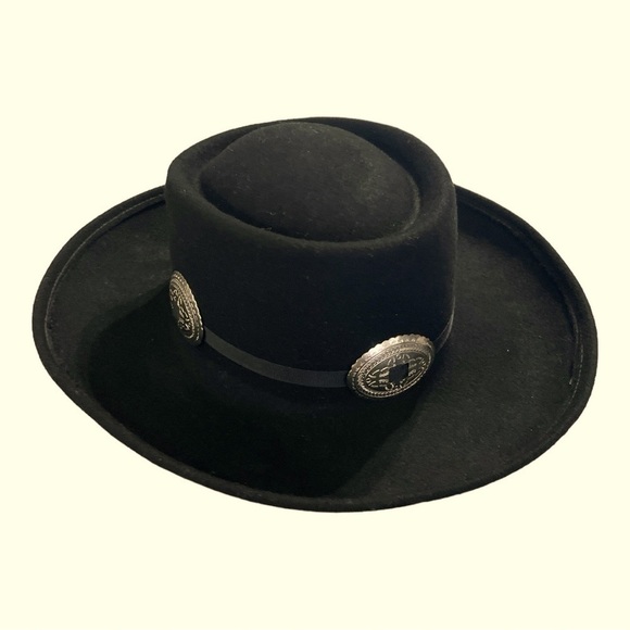 ARLIN Woman's Black Wool Oval Silver Tone Concho Western Southwest Hat - Picture 6 of 12